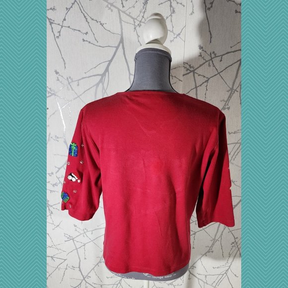 Allyson Whitmore Red Christmas Cats Embroidered Tee - Picture 4 of 5